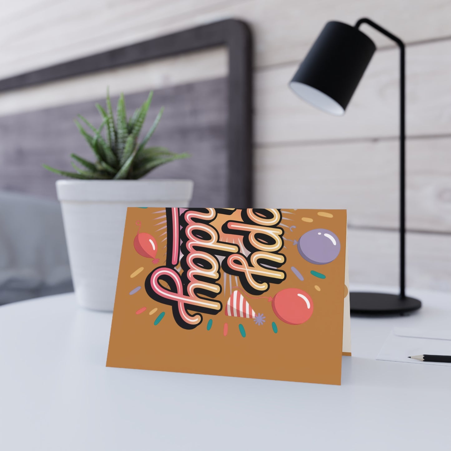 Happy Birthday Greeting Card — Retro Balloon & Confetti Birthday Card
