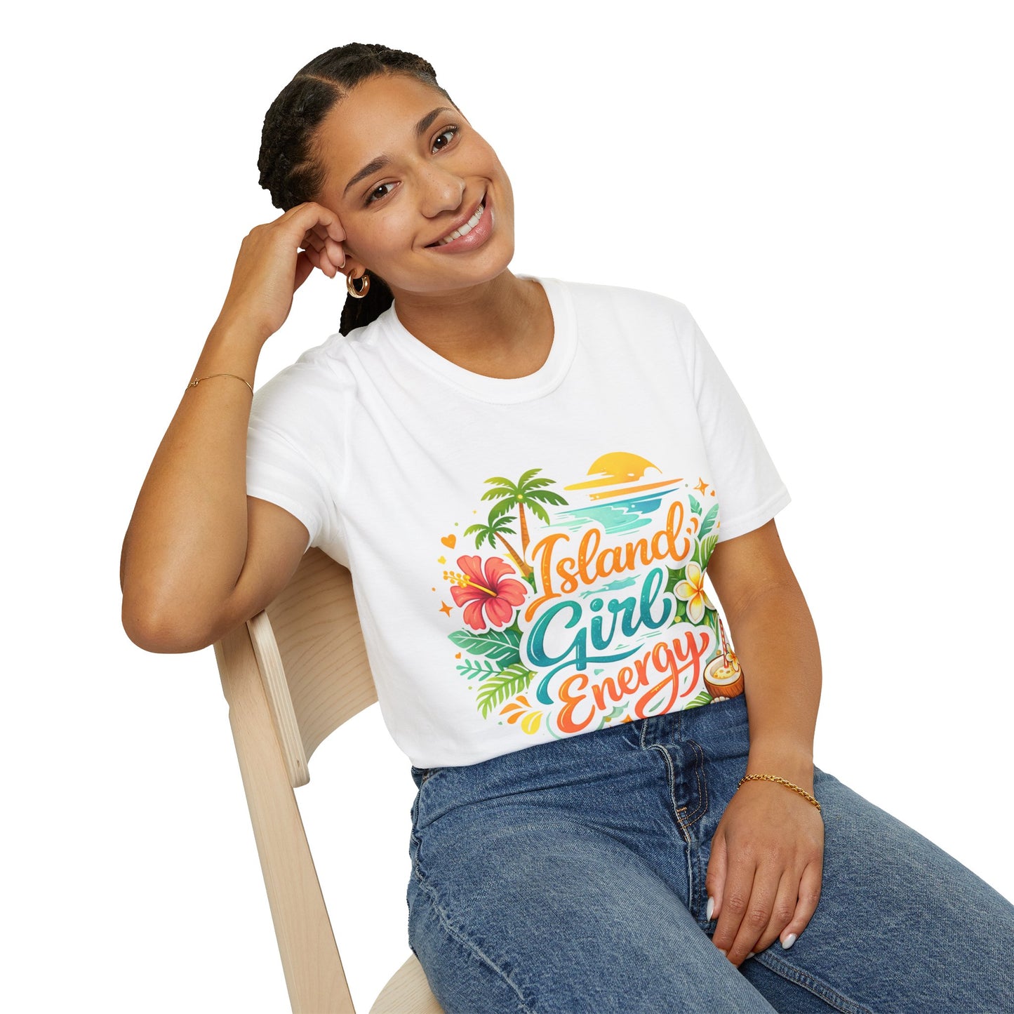 Island Girl Energy T-Shirt – Tropical Floral Sunset Tee