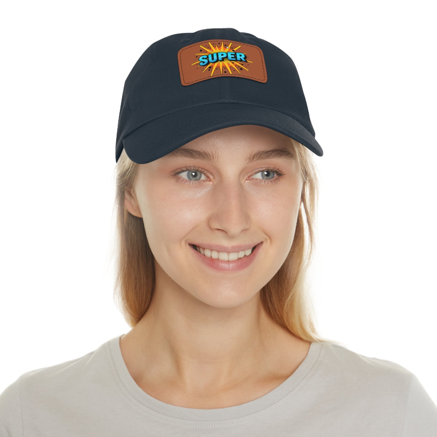 Super Dad Leather Patch Dad Hat — Embroidered 'SUPER' Cap