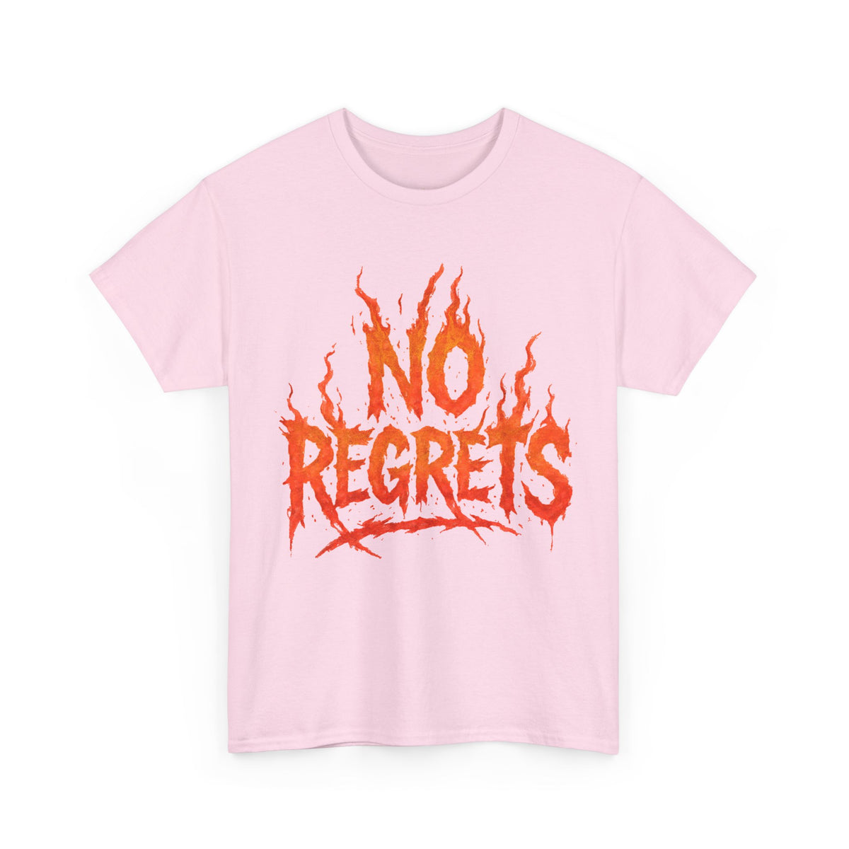 Graphic Tee — 'No Regrets' / 'Proof of Survival' Flame Text Shirt