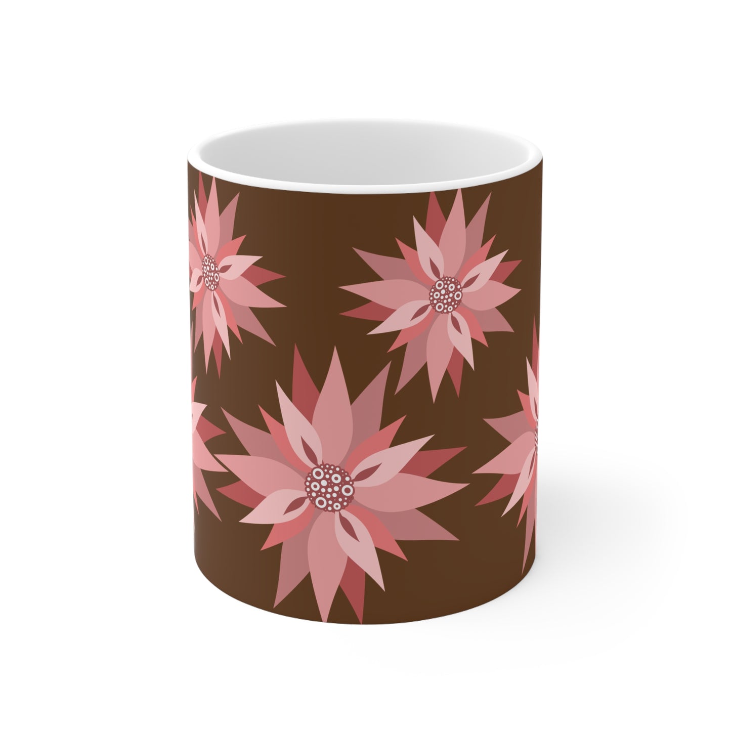 Floral Ceramic Coffee Mug — Pink Poinsettia Pattern (11oz & 15oz)