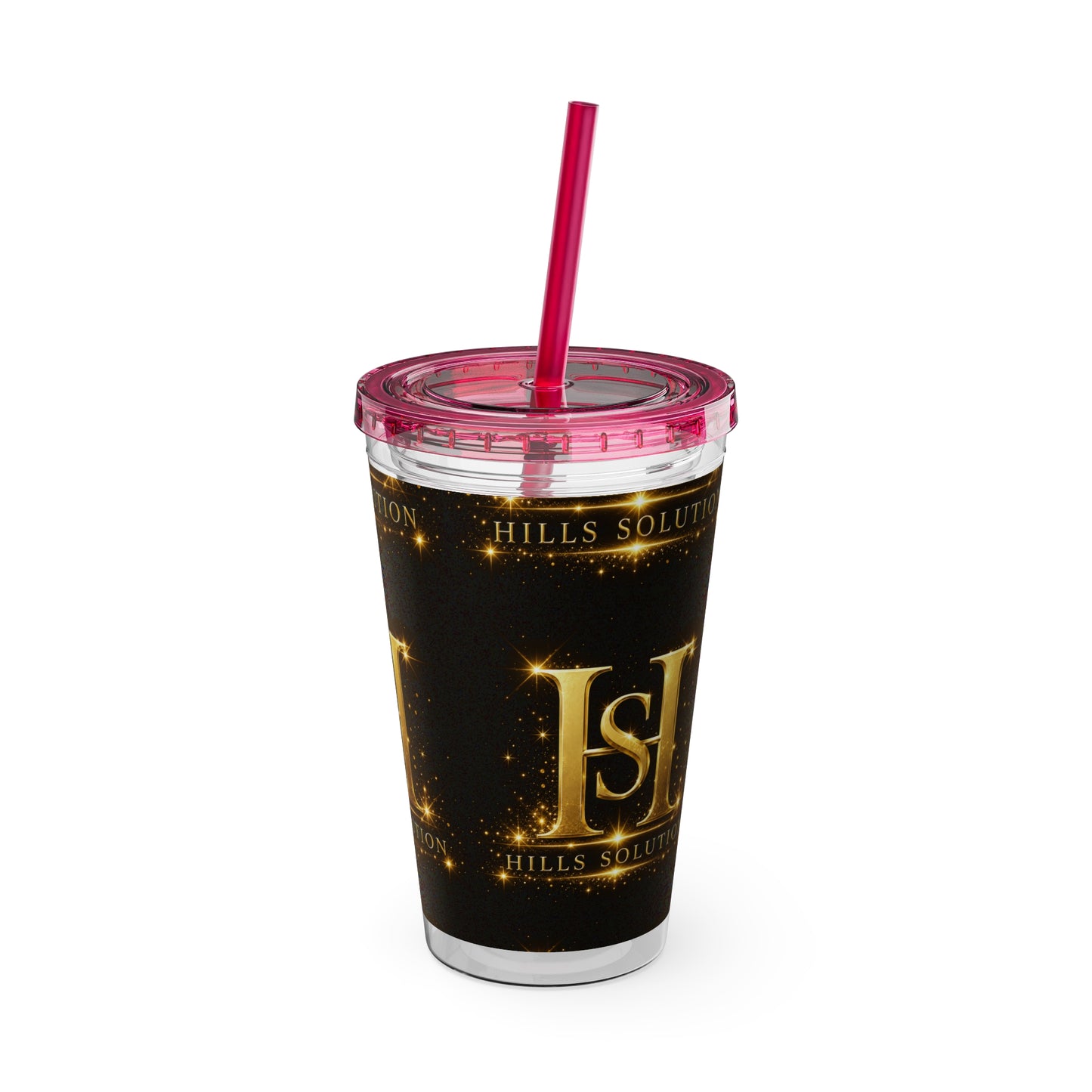 16oz Sunsplash Straw Tumbler — Gold 'HS' Logo Insulated Cup