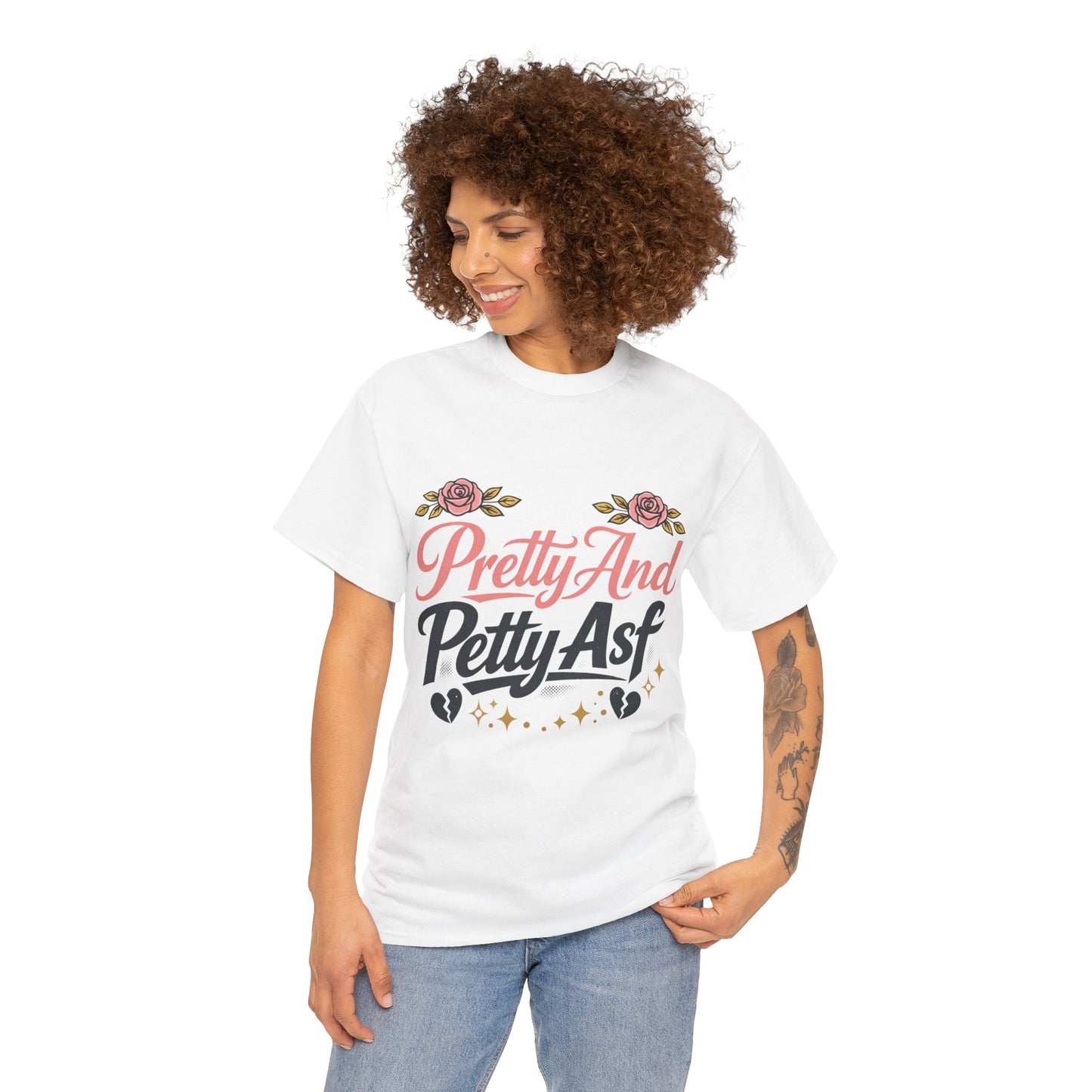 Pretty And Petty Asf Tee — Floral Retro Slogan T‑Shirt