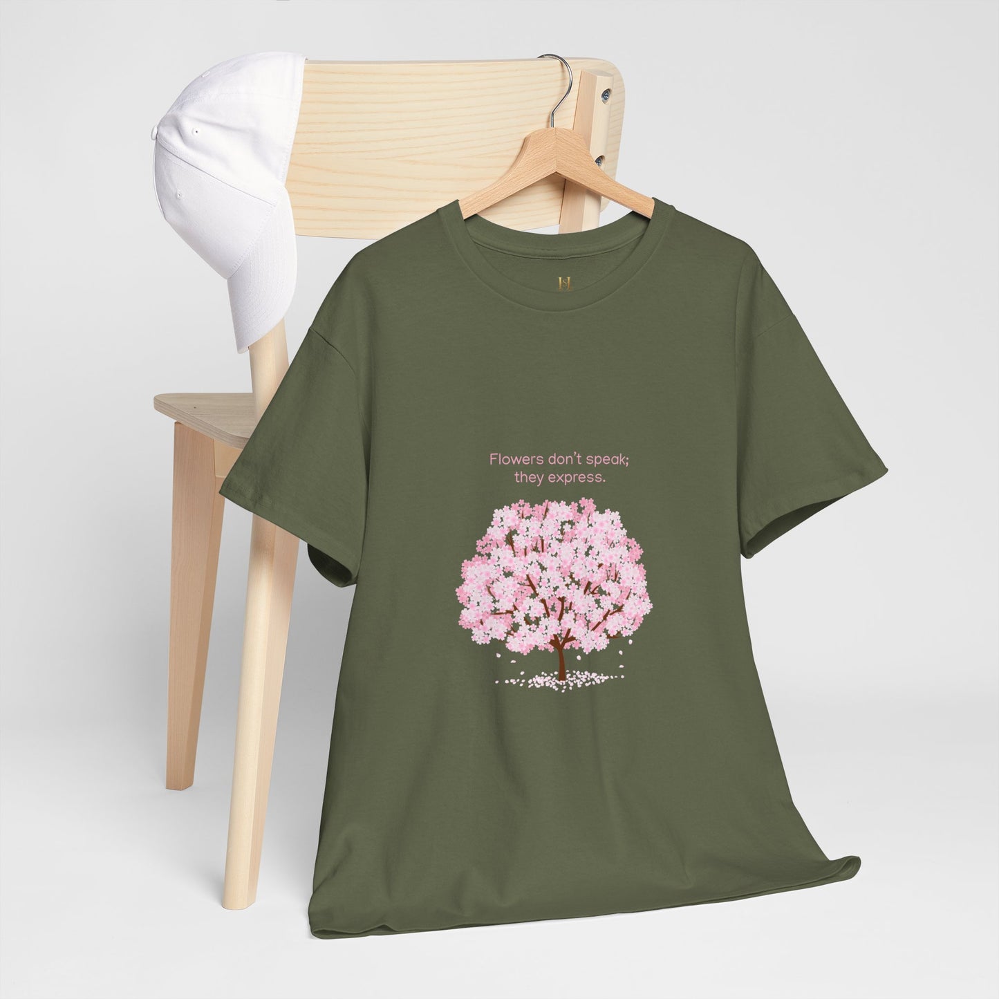 Cherry Blossom Tree T-Shirt — "Flowers don't speak, they express