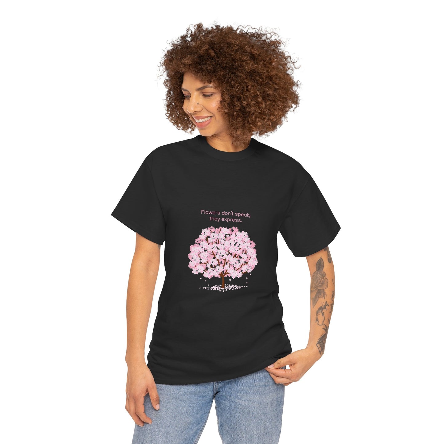 Cherry Blossom Tree T-Shirt — "Flowers don't speak, they express