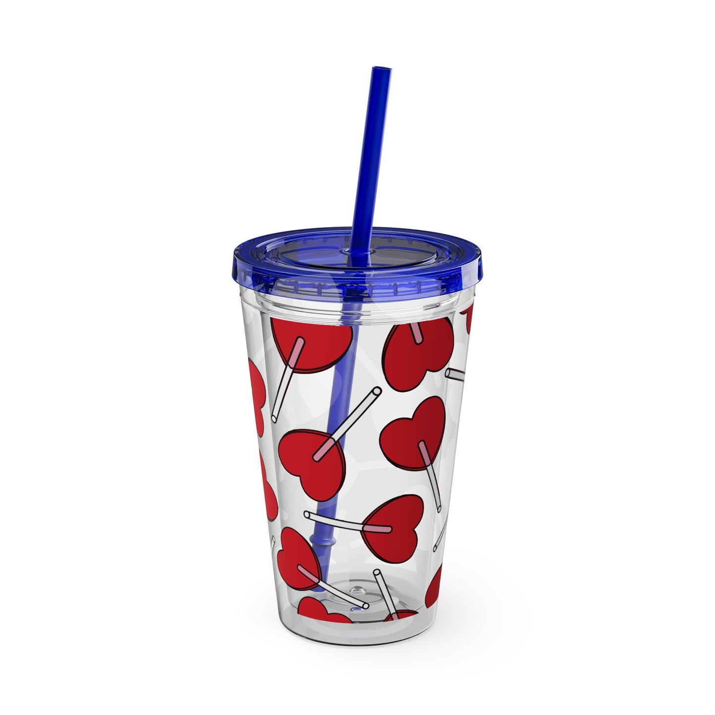 Heart Lollipop 16oz Tumbler with Straw — Valentine Candy Pattern Cold Cup