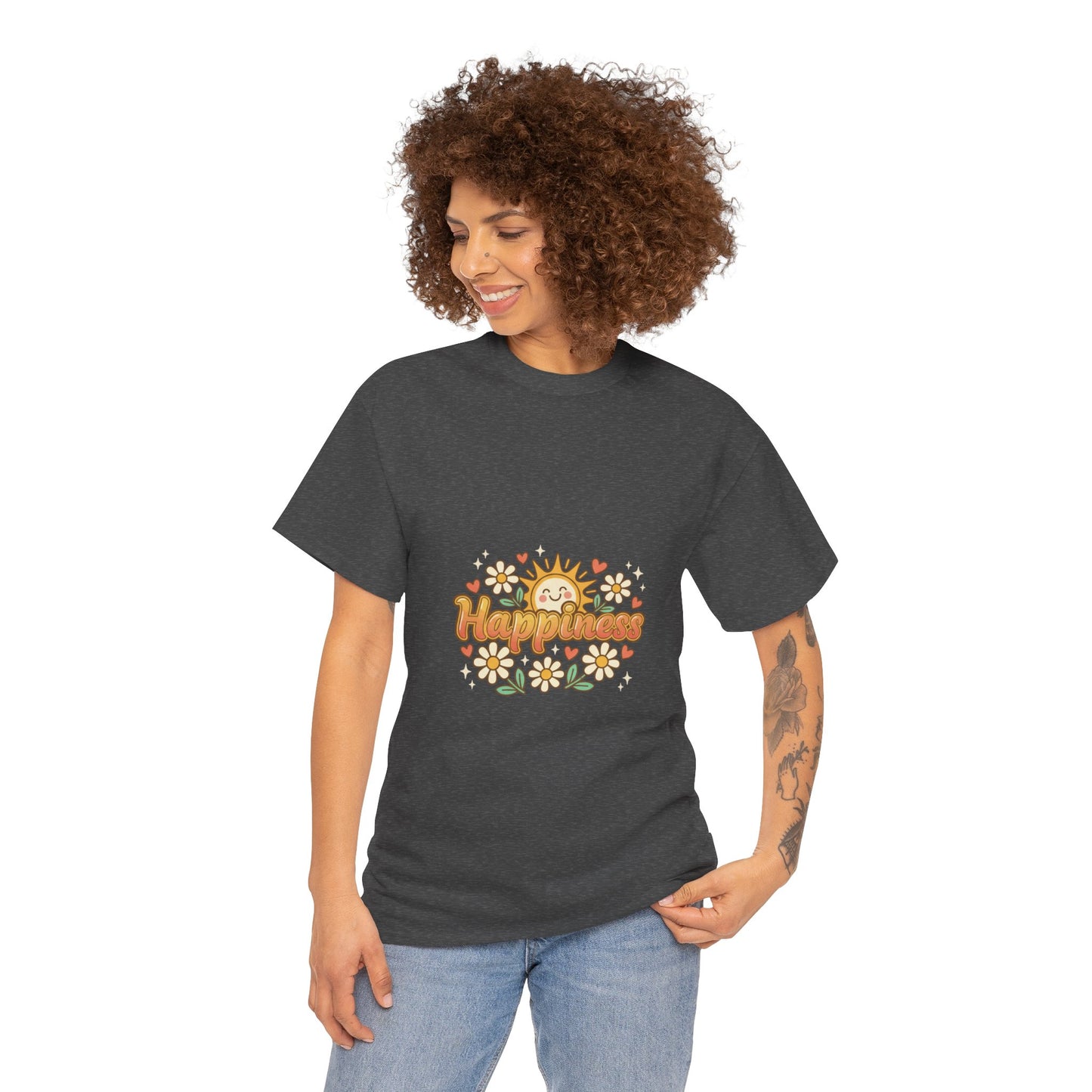 T-Shirt — "Happiness" Retro Sunflower Graphic Tee
