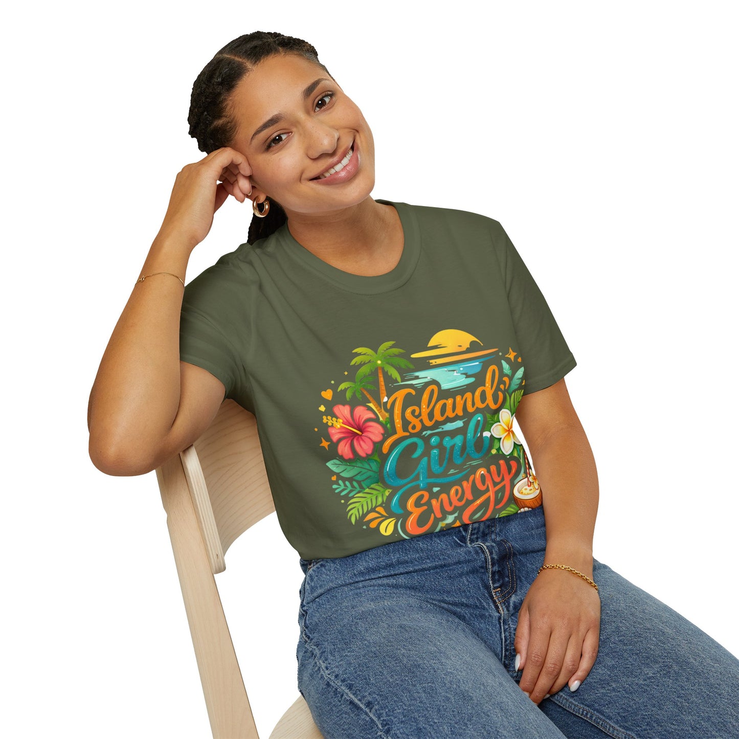 Island Girl Energy T-Shirt – Tropical Floral Sunset Tee