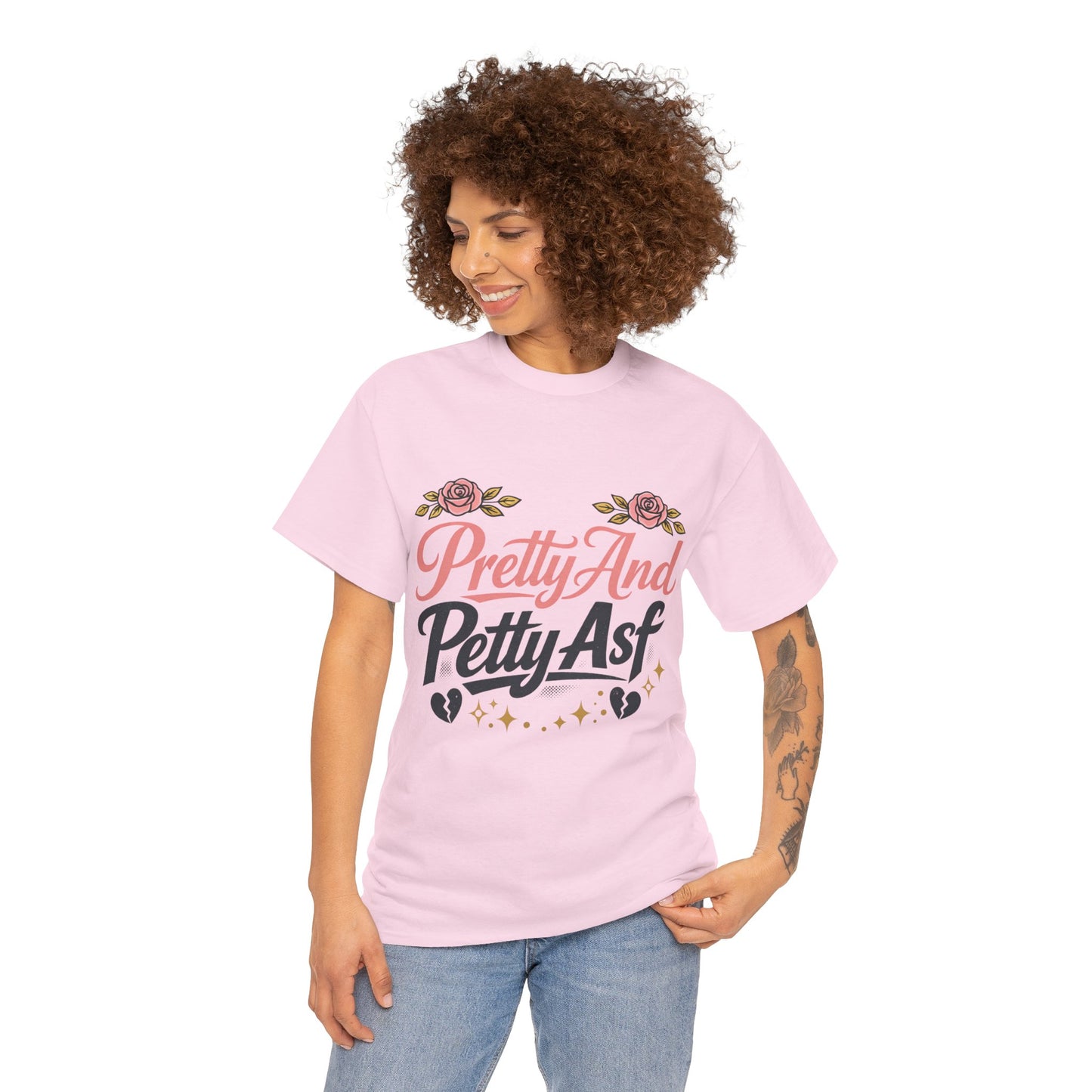 Pretty And Petty Asf Tee — Floral Retro Slogan T‑Shirt