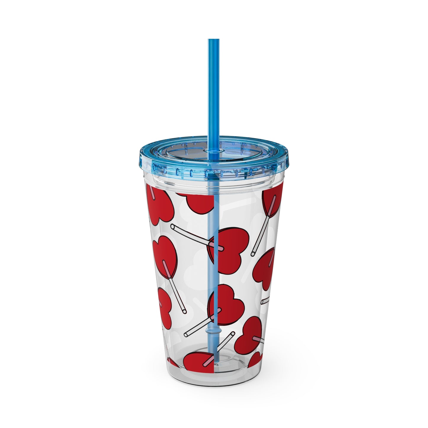Heart Lollipop 16oz Tumbler with Straw — Valentine Candy Pattern Cold Cup