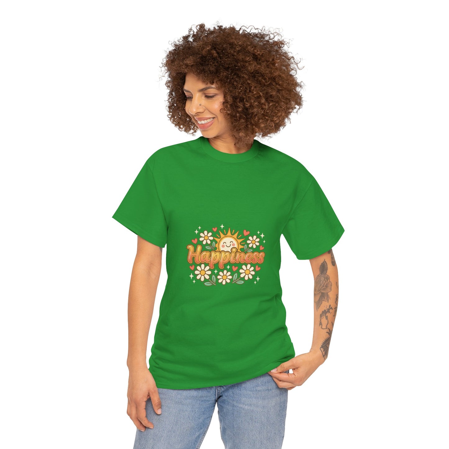 T-Shirt — "Happiness" Retro Sunflower Graphic Tee