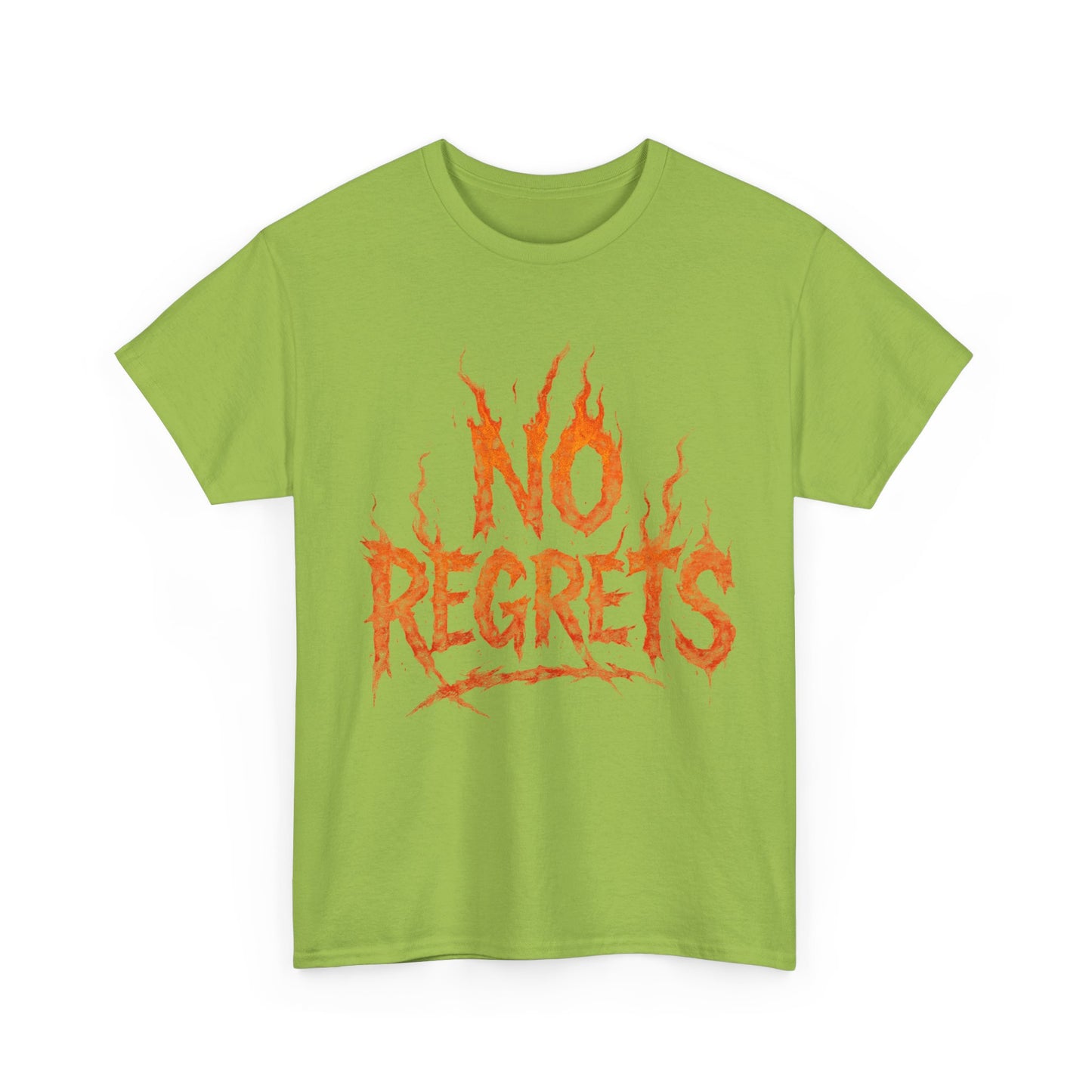 Graphic Tee — 'No Regrets' / 'Proof of Survival' Flame Text Shirt
