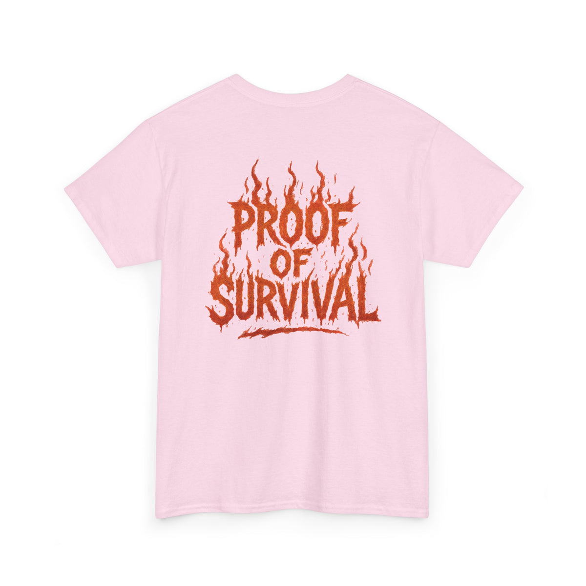 Graphic Tee — 'No Regrets' / 'Proof of Survival' Flame Text Shirt