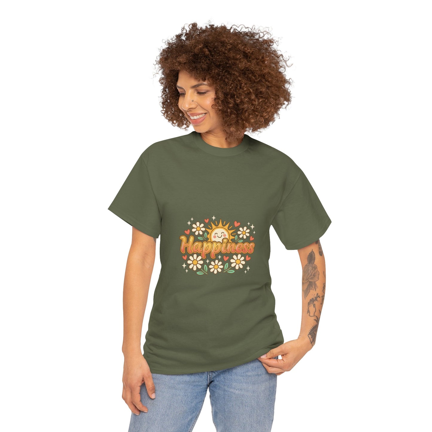 T-Shirt — "Happiness" Retro Sunflower Graphic Tee