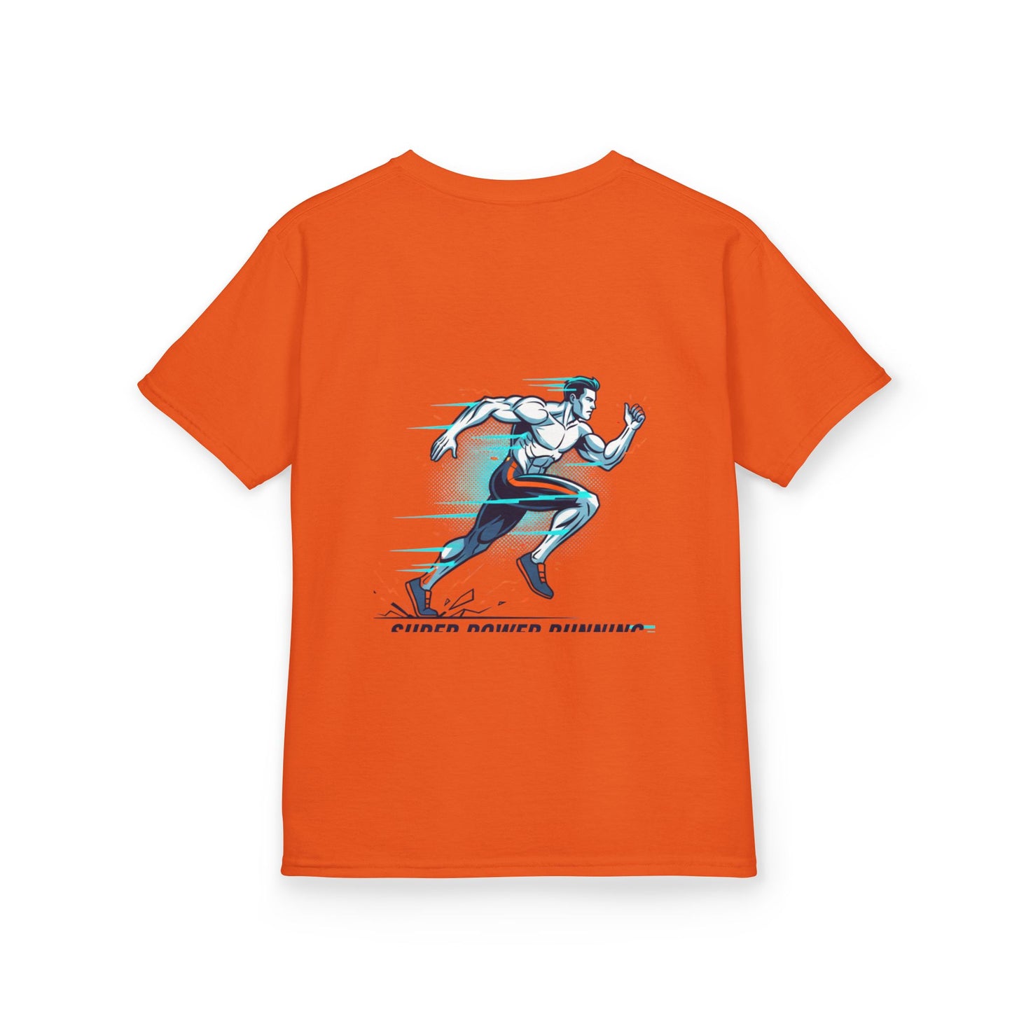 Kids Super Power T-Shirt — Lightning Bolt Badge & Running Superhero Graphic