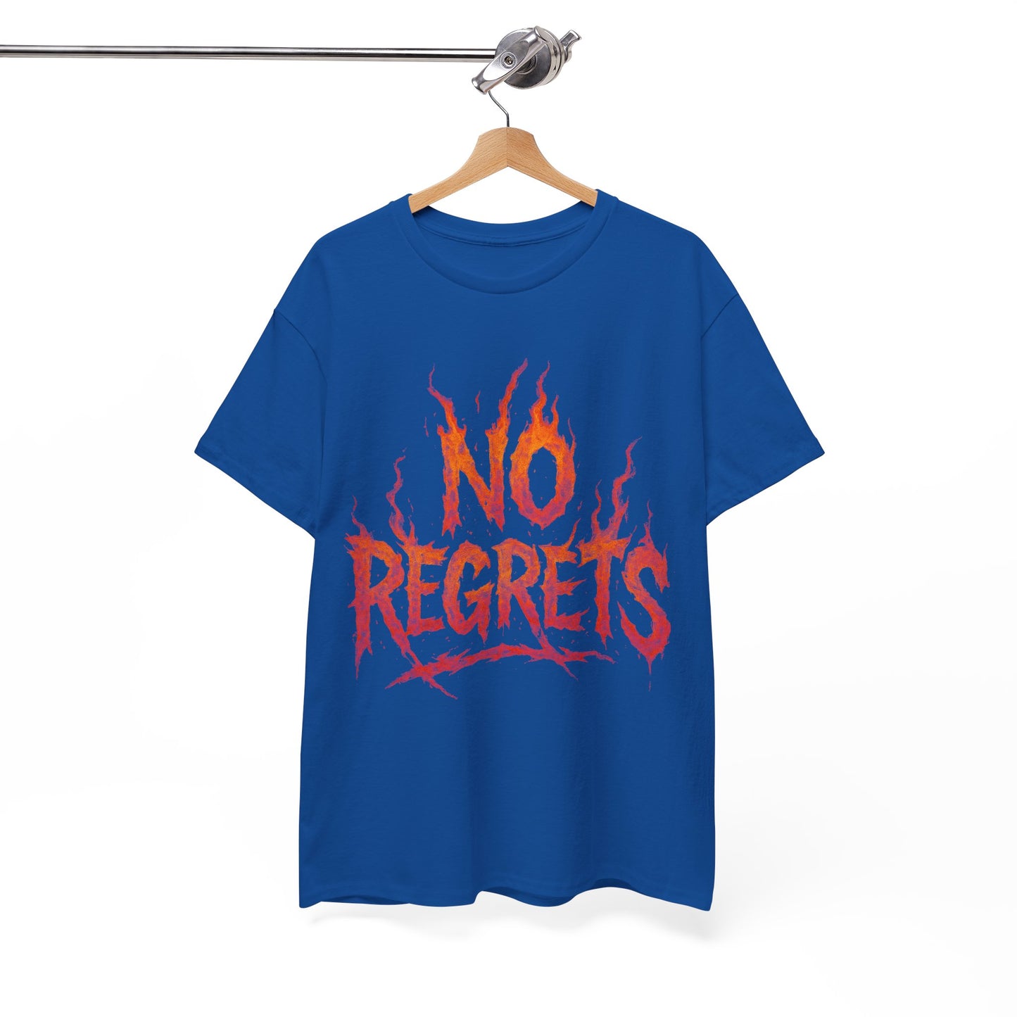 Graphic Tee — 'No Regrets' / 'Proof of Survival' Flame Text Shirt