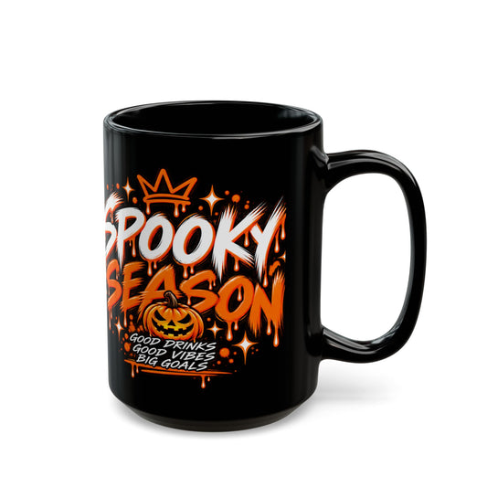 Spooky Season Black Coffee Cup — Halloween Pumpkin Graphic (15oz)