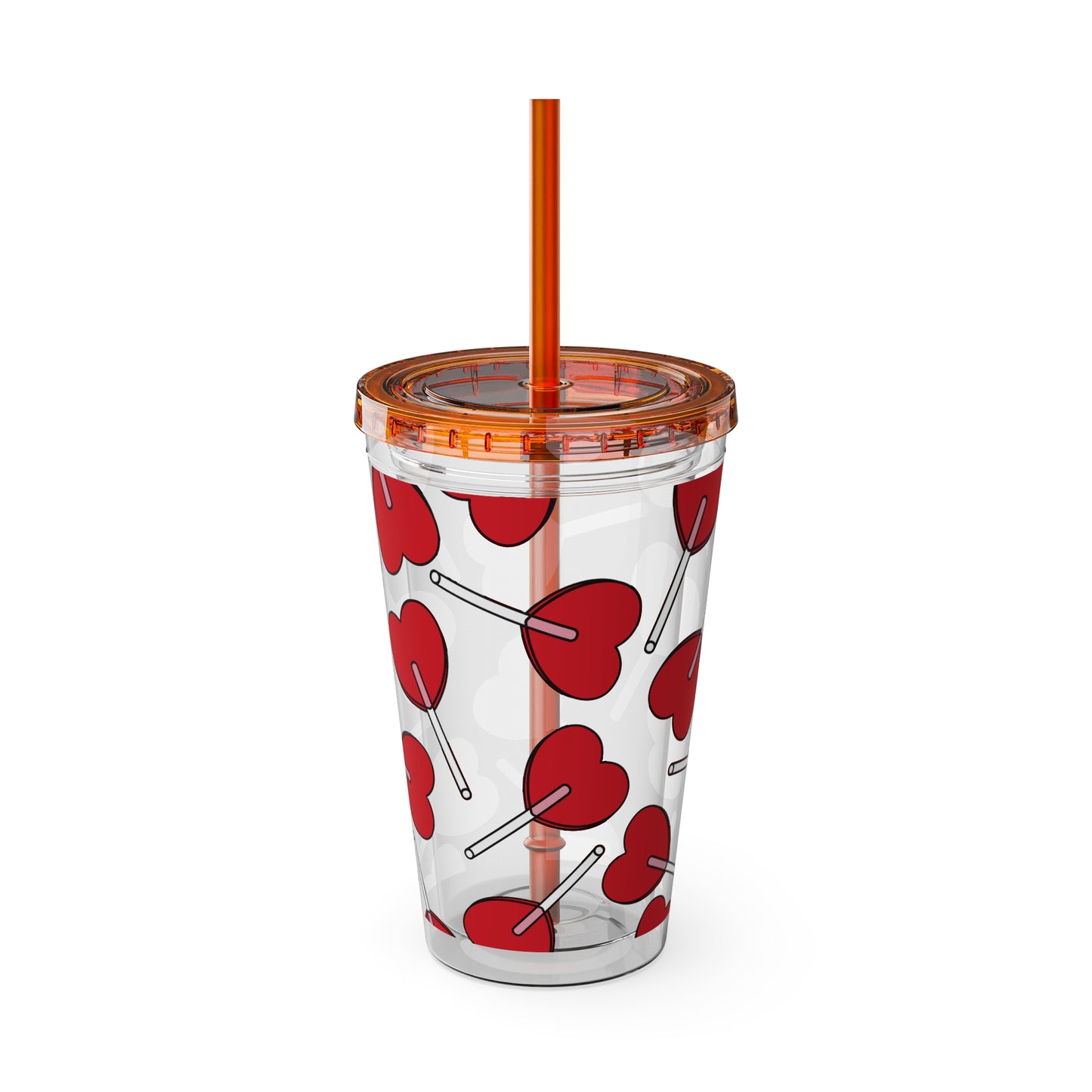 Heart Lollipop 16oz Tumbler with Straw — Valentine Candy Pattern Cold Cup