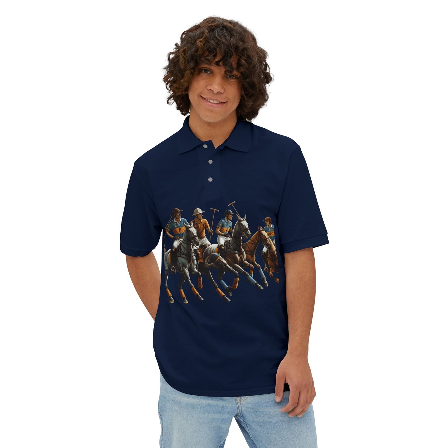 Men's Piqué Polo with Equestrian Design - Stylish Golf Shirt