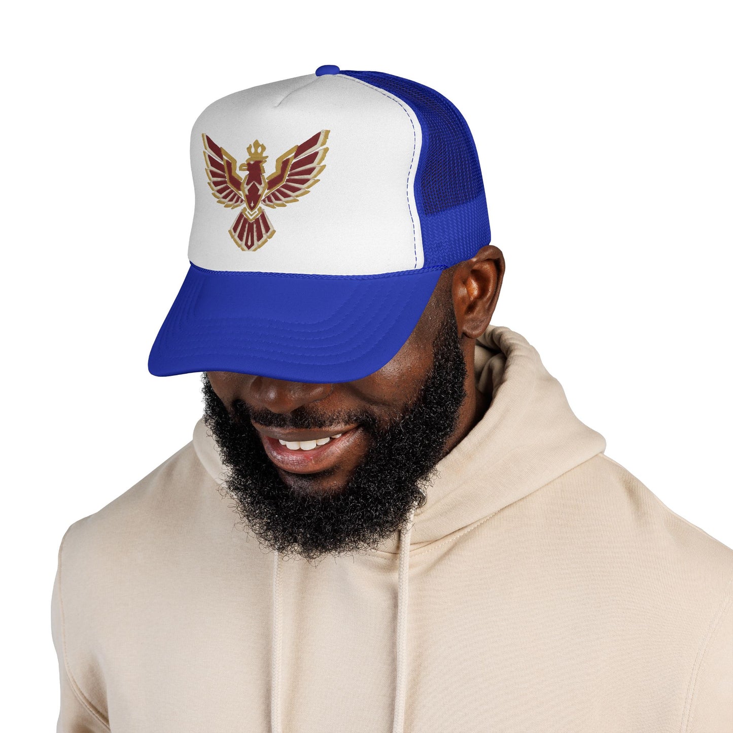Phoenix Emblem Trucker Cap — Retro Red & Gold Bird Patch Hat