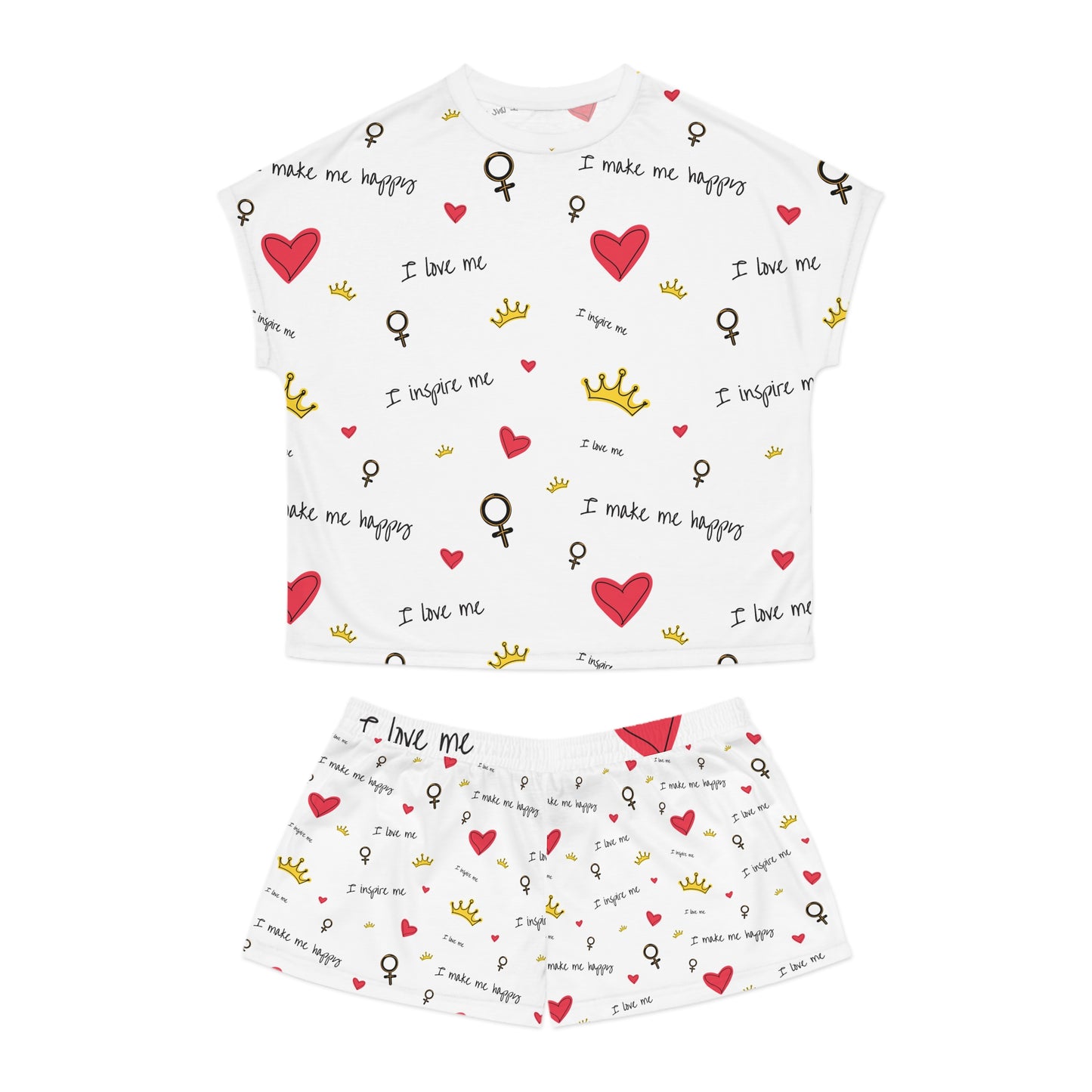 Women's Short Pajama Set - Self-Love Charm, Cozy Sleepwear, Heart and Crown Designs, Perfect for Girlfriend Gifts, Relaxed Lounging, [...]