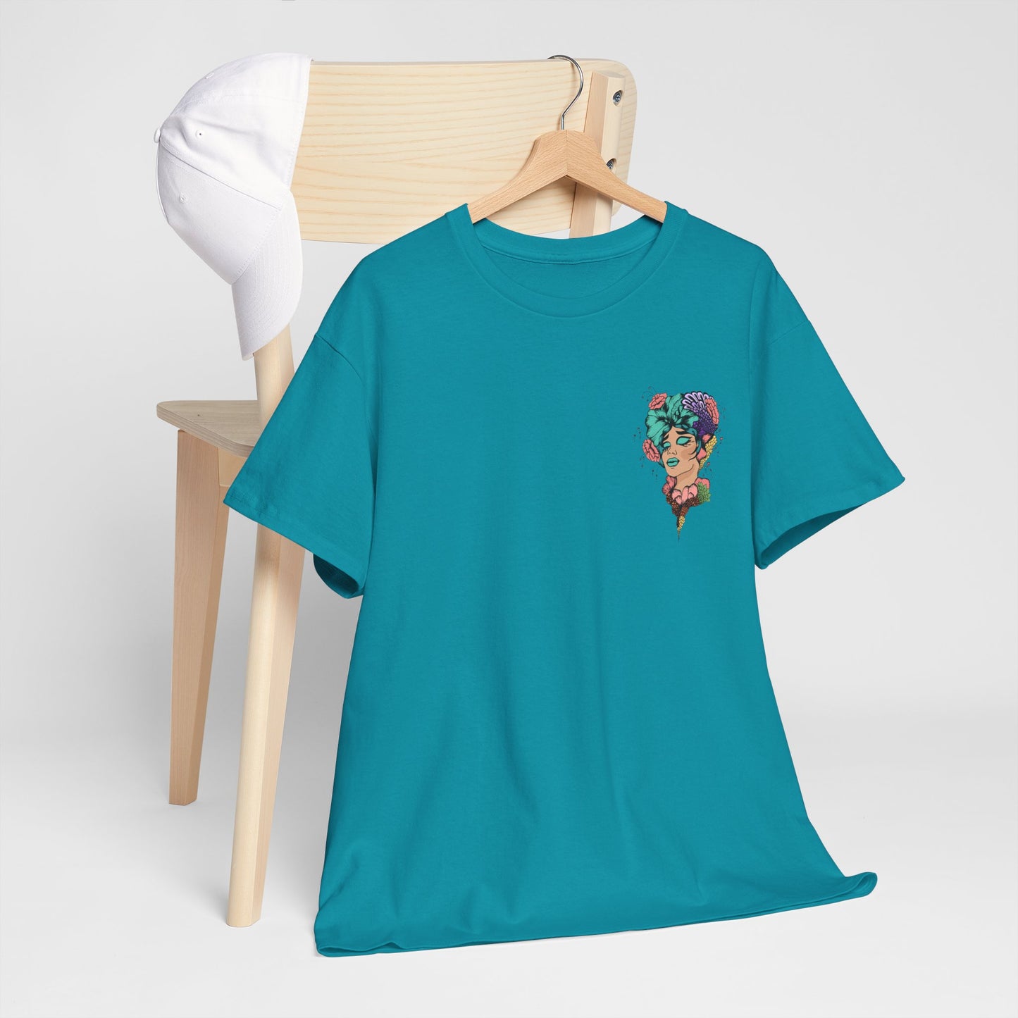 Floral Profile Art Tee — Artistic Woman Portrait Graphic T-Shirt
