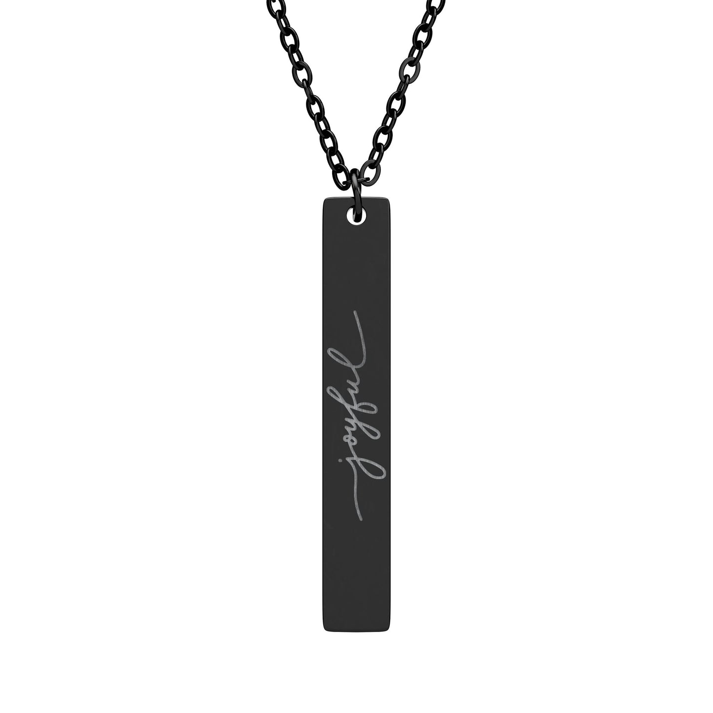 Engraved Vertical Joyful Bar Necklace - Inspirational Jewelry for Gratitude