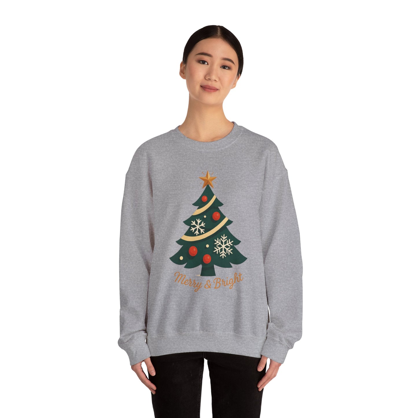 Christmas Tree Crewneck Sweatshirt – "Merry & Bright" Holiday Sweatshirt