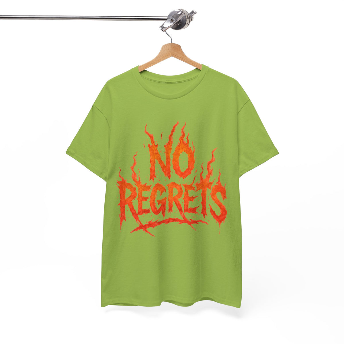 Graphic Tee — 'No Regrets' / 'Proof of Survival' Flame Text Shirt