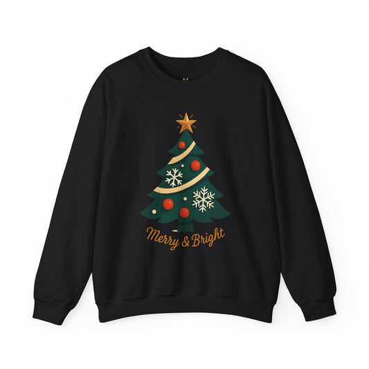 Christmas Tree Crewneck Sweatshirt – "Merry & Bright" Holiday Sweatshirt