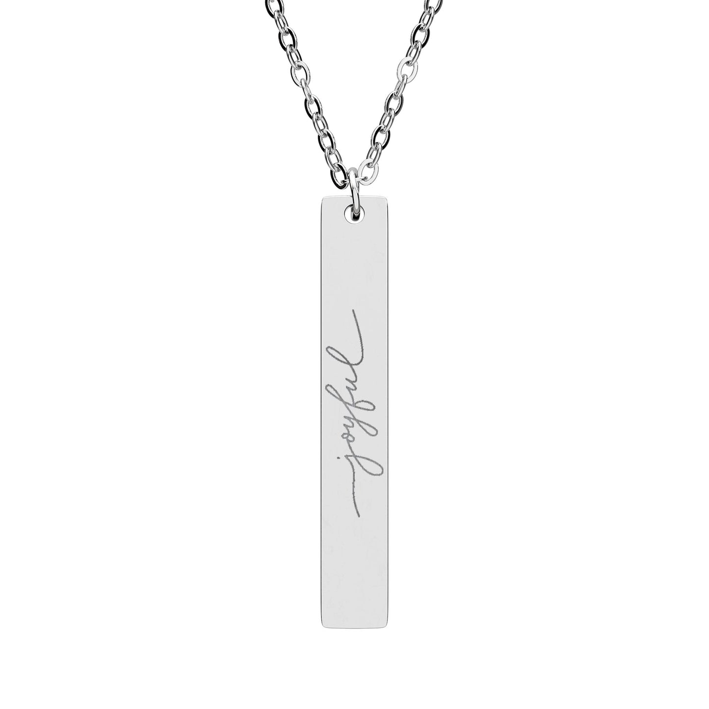 Engraved Vertical Joyful Bar Necklace - Inspirational Jewelry for Gratitude