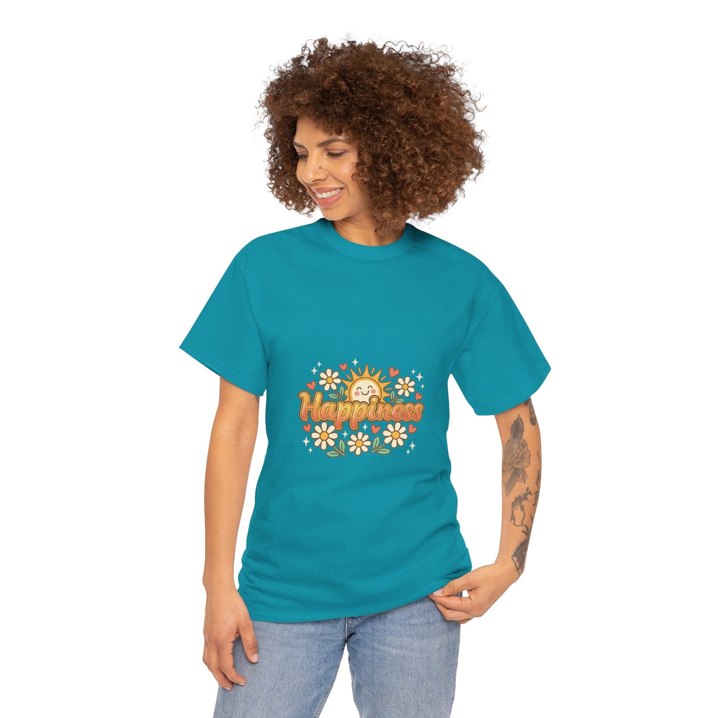 T-Shirt — "Happiness" Retro Sunflower Graphic Tee