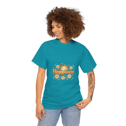T-Shirt — "Happiness" Retro Sunflower Graphic Tee