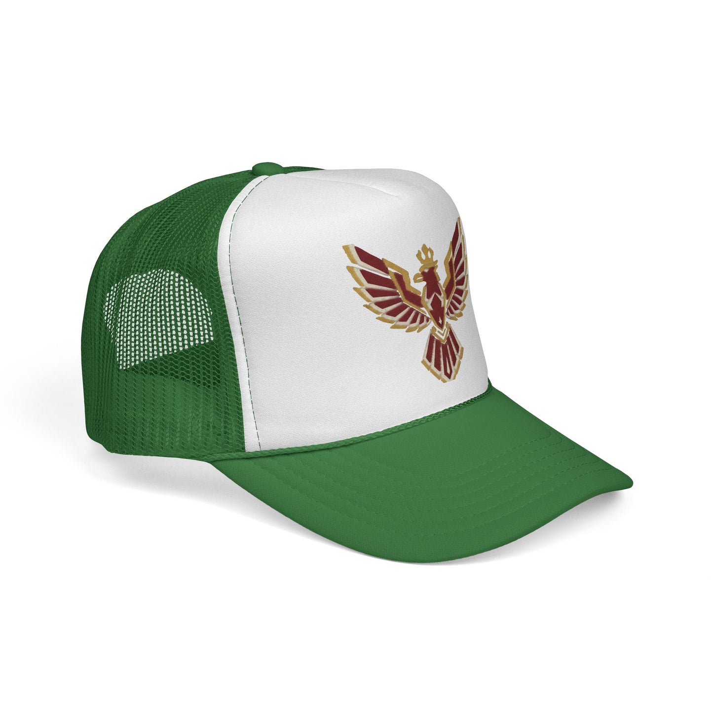 Phoenix Emblem Trucker Cap — Retro Red & Gold Bird Patch Hat