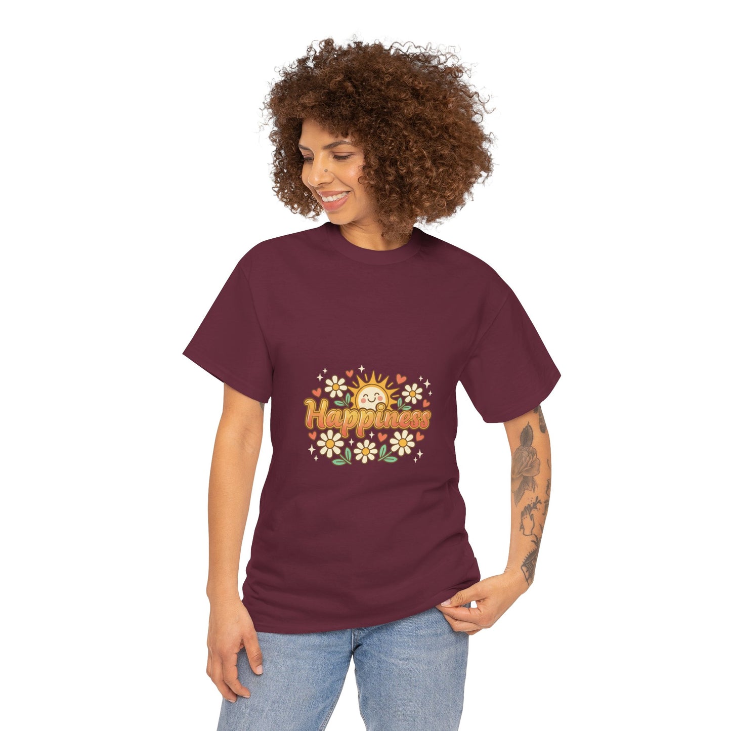 T-Shirt — "Happiness" Retro Sunflower Graphic Tee