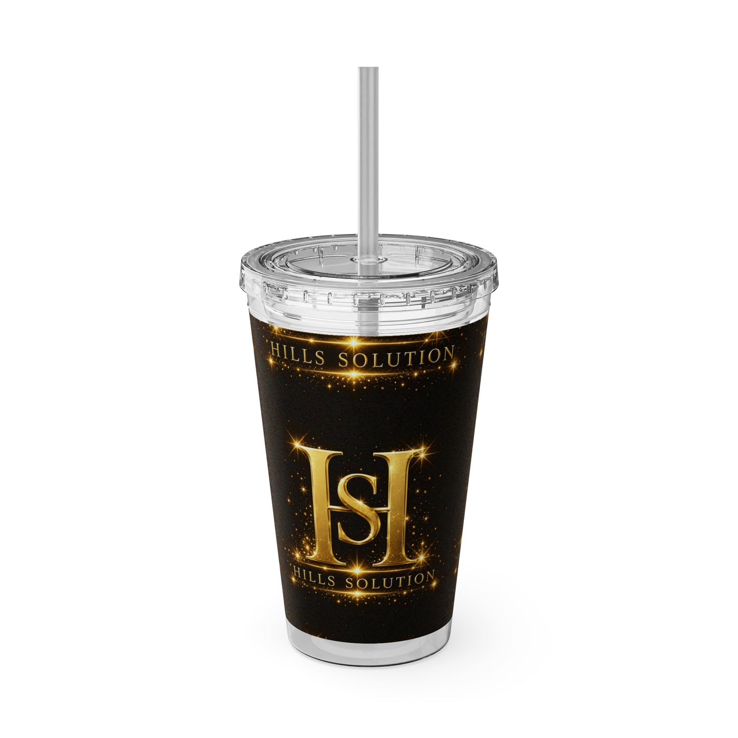 16oz Sunsplash Straw Tumbler — Gold 'HS' Logo Insulated Cup