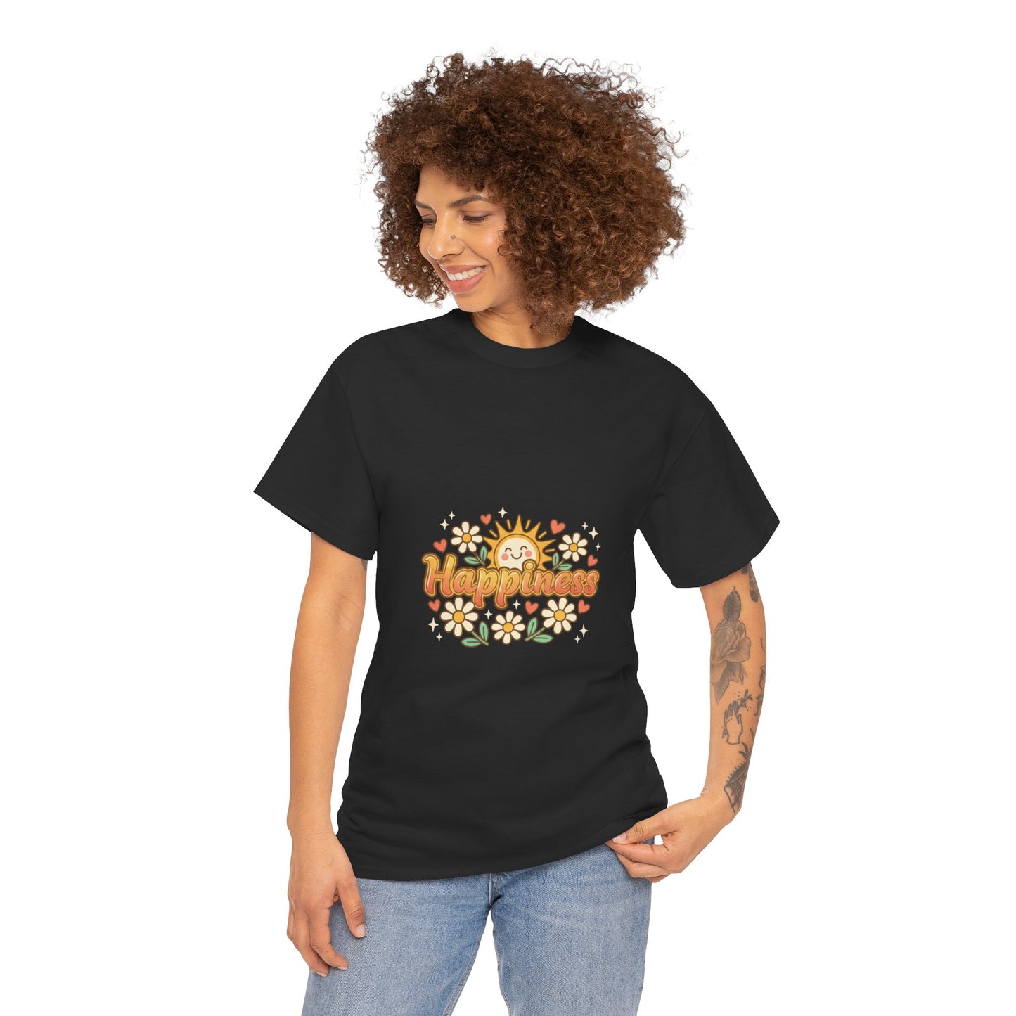 T-Shirt — "Happiness" Retro Sunflower Graphic Tee