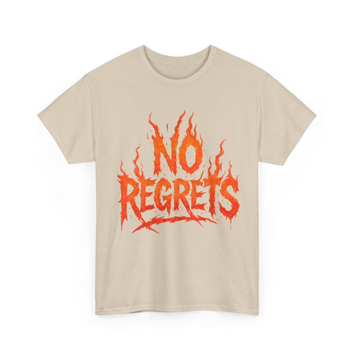 Graphic Tee — 'No Regrets' / 'Proof of Survival' Flame Text Shirt