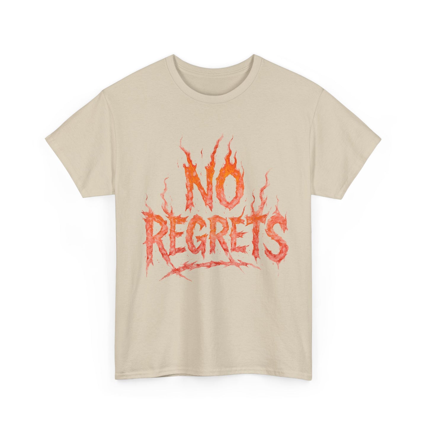 Graphic Tee — 'No Regrets' / 'Proof of Survival' Flame Text Shirt
