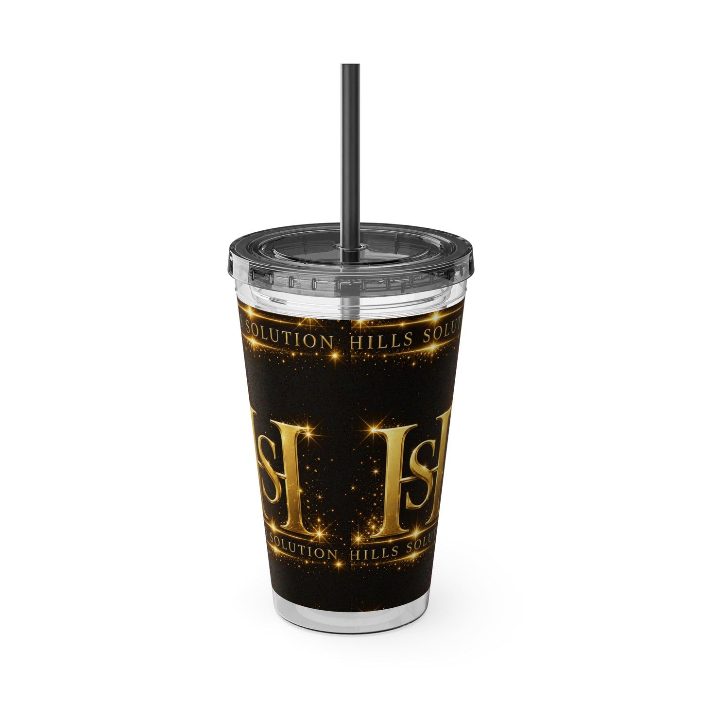 16oz Sunsplash Straw Tumbler — Gold 'HS' Logo Insulated Cup