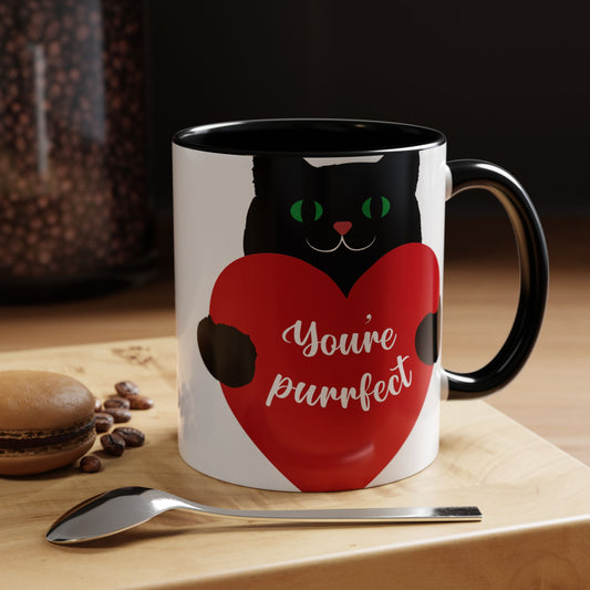 Purrfect Cat Heart Accent Coffee Mug – "You're Purrfect" 11/15oz