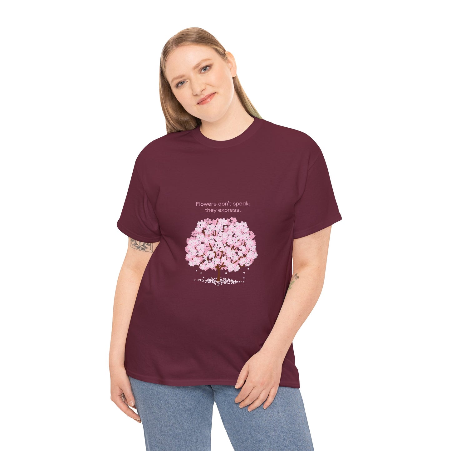 Cherry Blossom Tree T-Shirt — "Flowers don't speak, they express