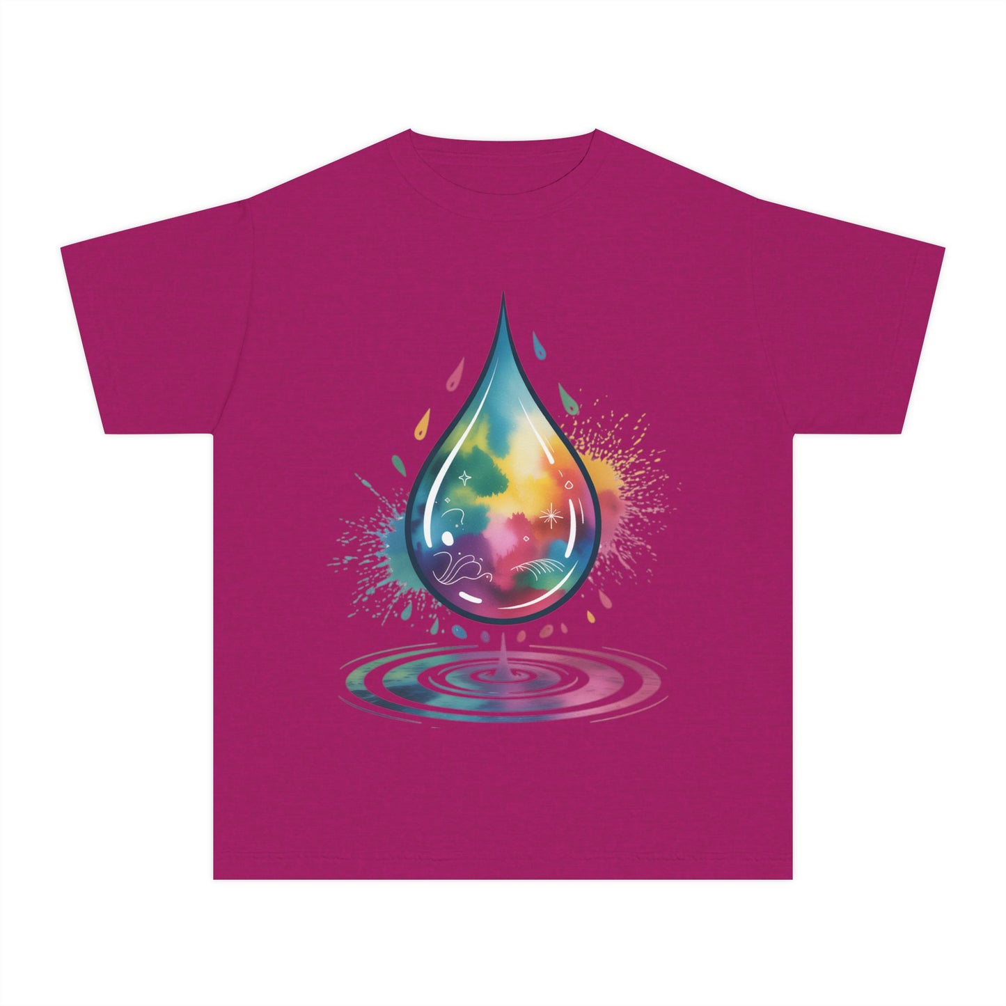 Colorful Nature Youth Tee - Artistic Water Droplet & Whimsical Deer Design