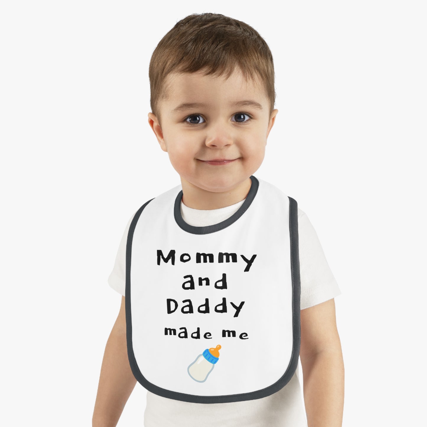 Cute Baby Bib - "Mommy and Daddy Made Me" - Funny Baby Shower Gift, Infant Feeding Bib, Newborn Essential, Kids Unisex, Adorable Baby Gear