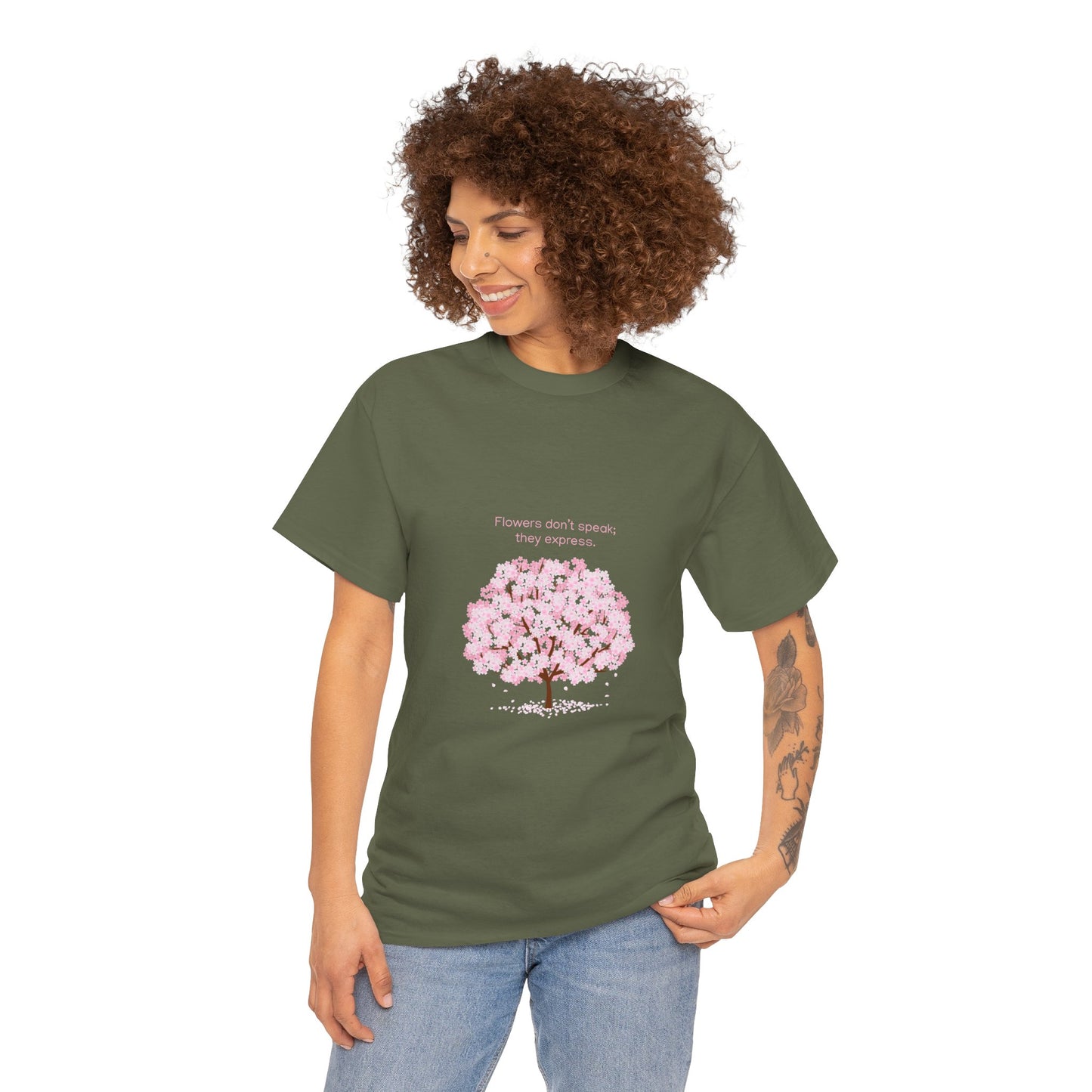 Cherry Blossom Tree T-Shirt — "Flowers don't speak, they express