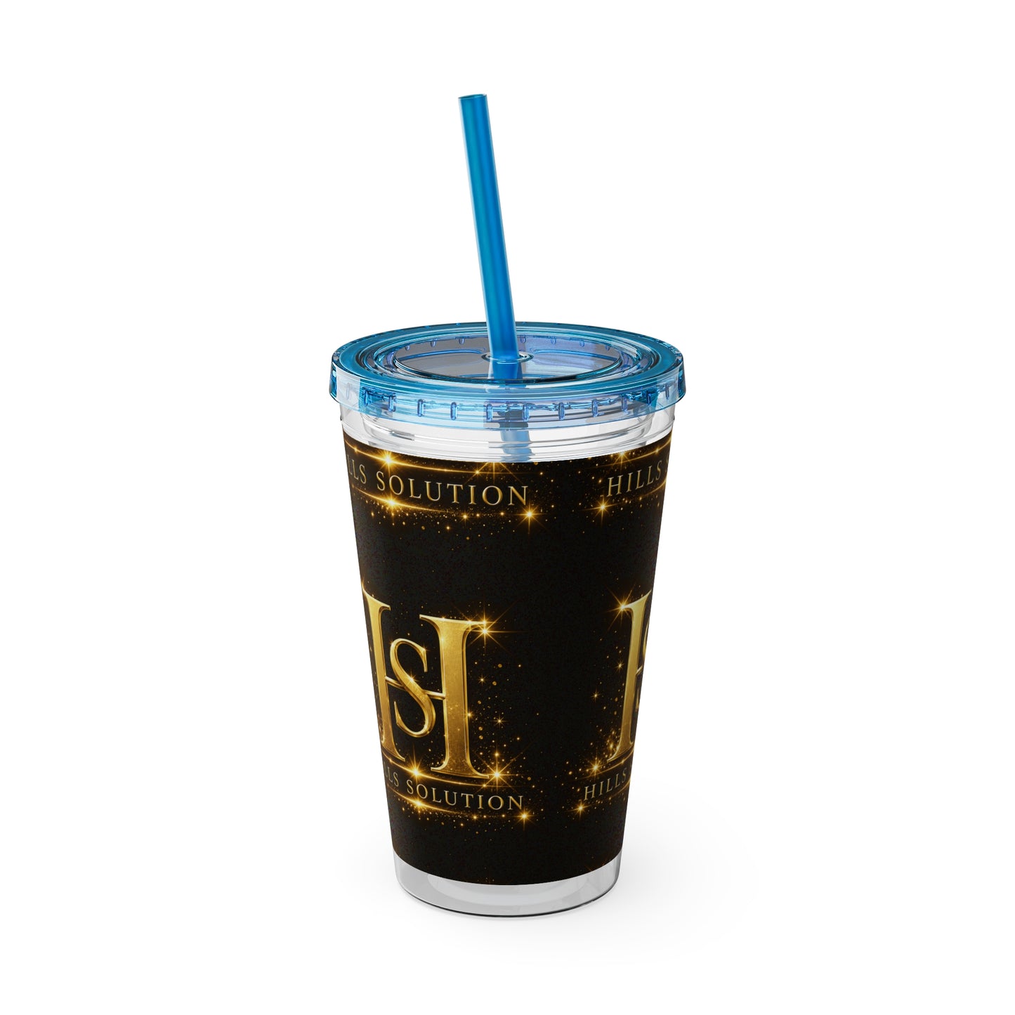 16oz Sunsplash Straw Tumbler — Gold 'HS' Logo Insulated Cup