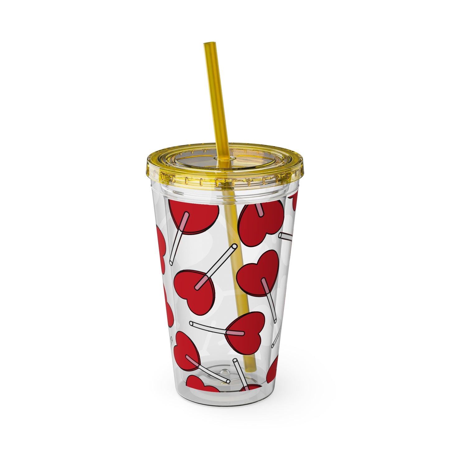 Heart Lollipop 16oz Tumbler with Straw — Valentine Candy Pattern Cold Cup