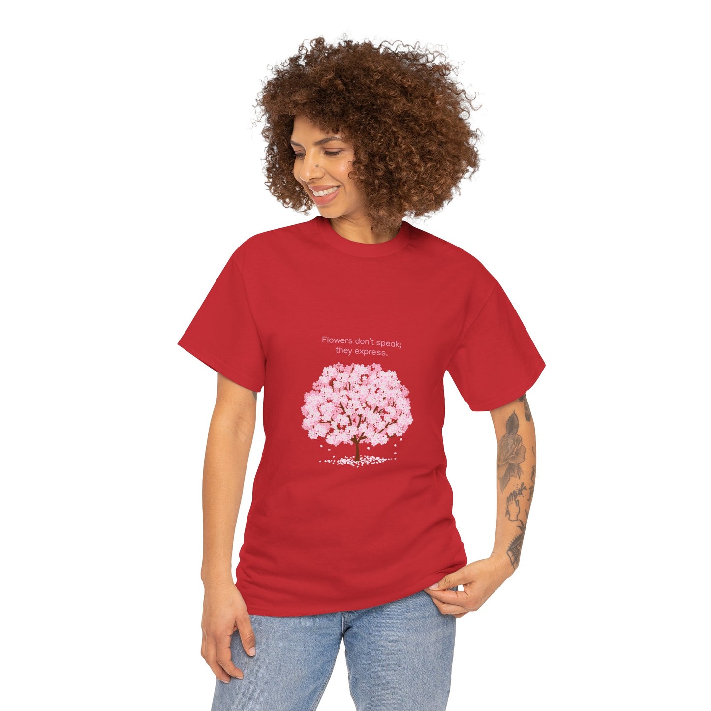 Cherry Blossom Tree T-Shirt — "Flowers don't speak, they express