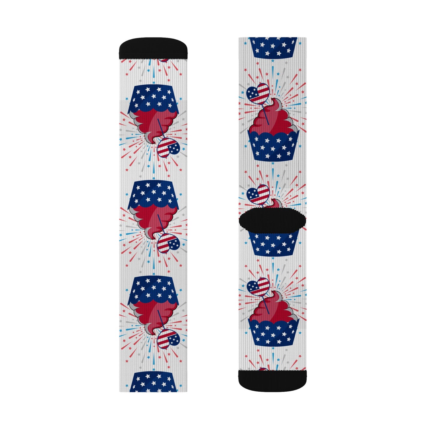 Patriotic Cupcake Sublimation Socks — Red White & Blue Fourth of July Novelty Socks