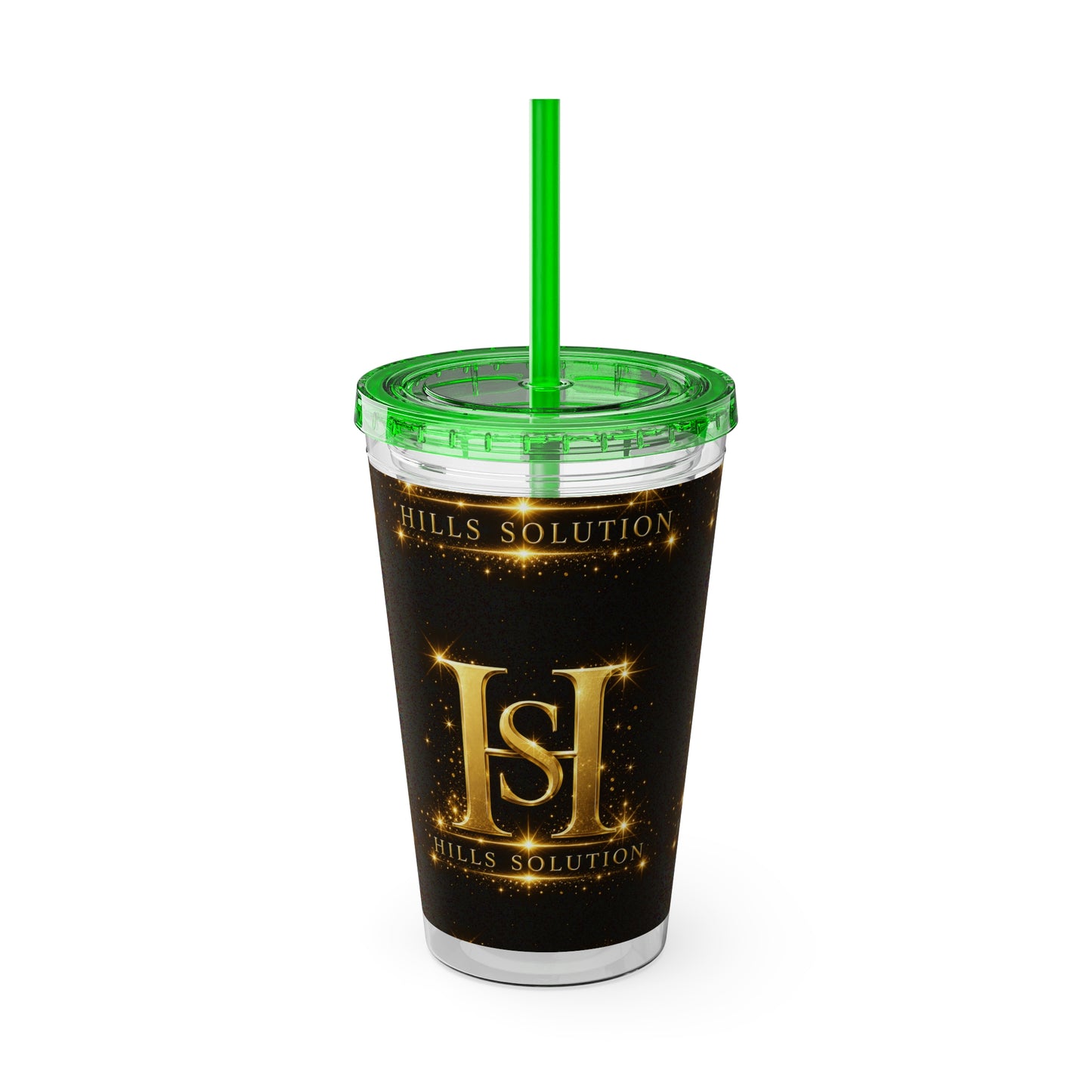 16oz Sunsplash Straw Tumbler — Gold 'HS' Logo Insulated Cup